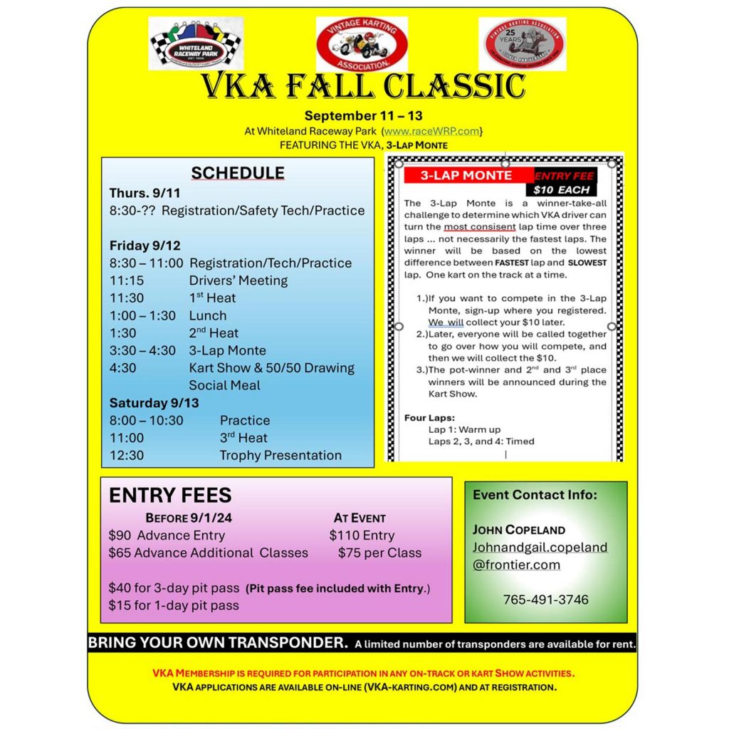 Whiteland VKA Fall Festival of Speed Documents Now Available