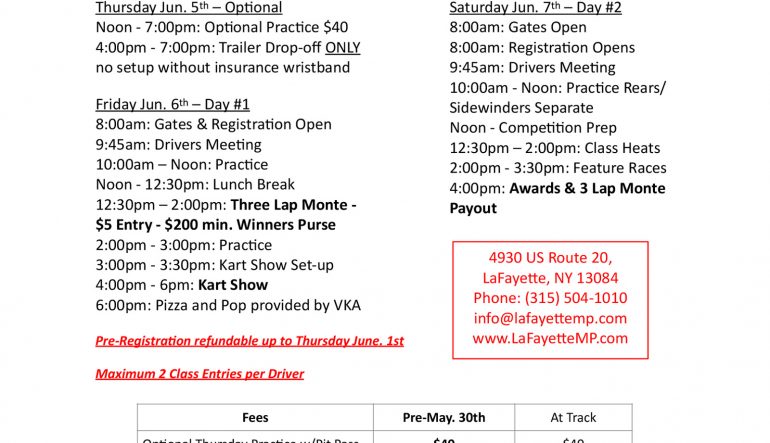 SCHEDULE UPDATE – Lafayette to host June 5-7 VKA Northeast Race