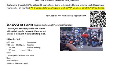 SCHEDULE UPDATE – October 10-11 VKA Race Added at Mid-State