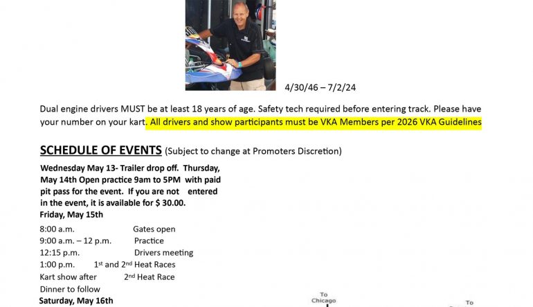 2026 Mike Birdsell Memorial Mid-State VKA Event flyer posted