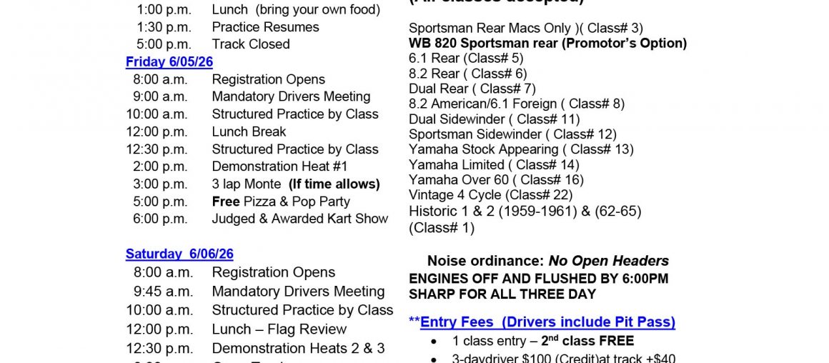Avon, NY 16th Annual Vintage Karting Reunion Entry Form Posted
