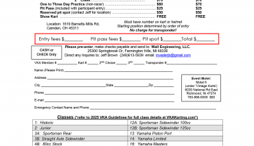 15th Annual Camden Vintage Event Entry Blank Posted