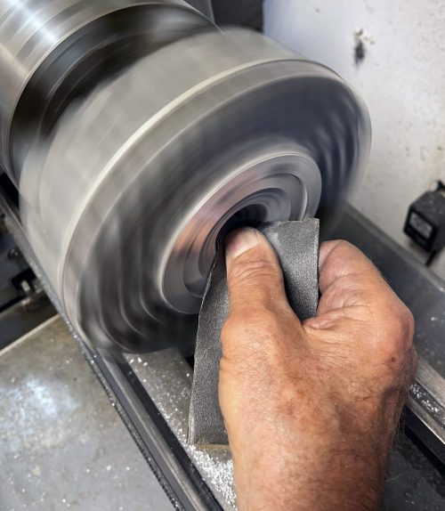 A piece of 400 grit sandpaper was used to blend the angle cuts and damage in the bowl area. Probably not how your shop teacher showed you how to do it, but as you can see in the finished photo, it works.